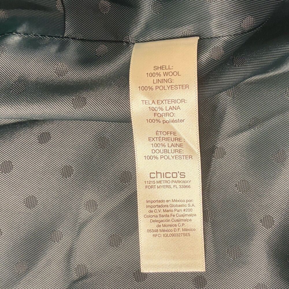 Chico's Sz 2 (12) Emerald Green Wool Poncho Jacket Blazer Hidden Buttons EUC - Picture 4 of 10